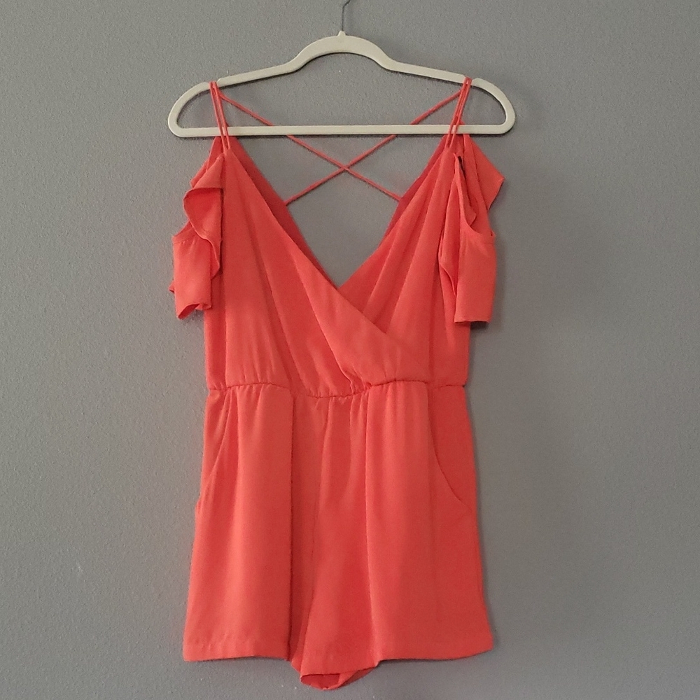 Sugar + Lips Cold Shoulder Romper - Orange